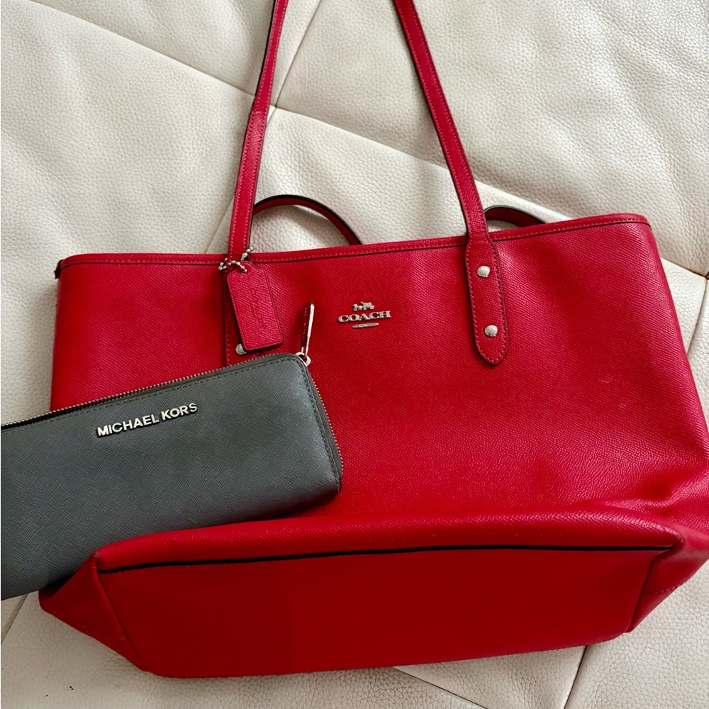 Coach Bold Red Leather Tote